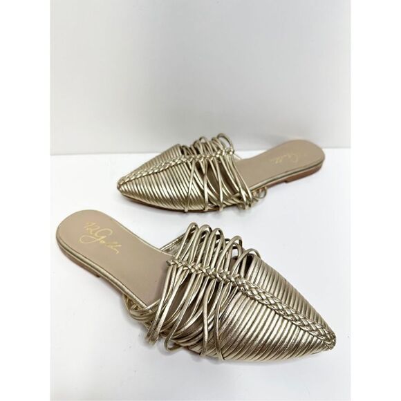 42 Gold Shoes Womens Size 5 Pointed Toe Metallic Leather Mules - Picture 9 of 13